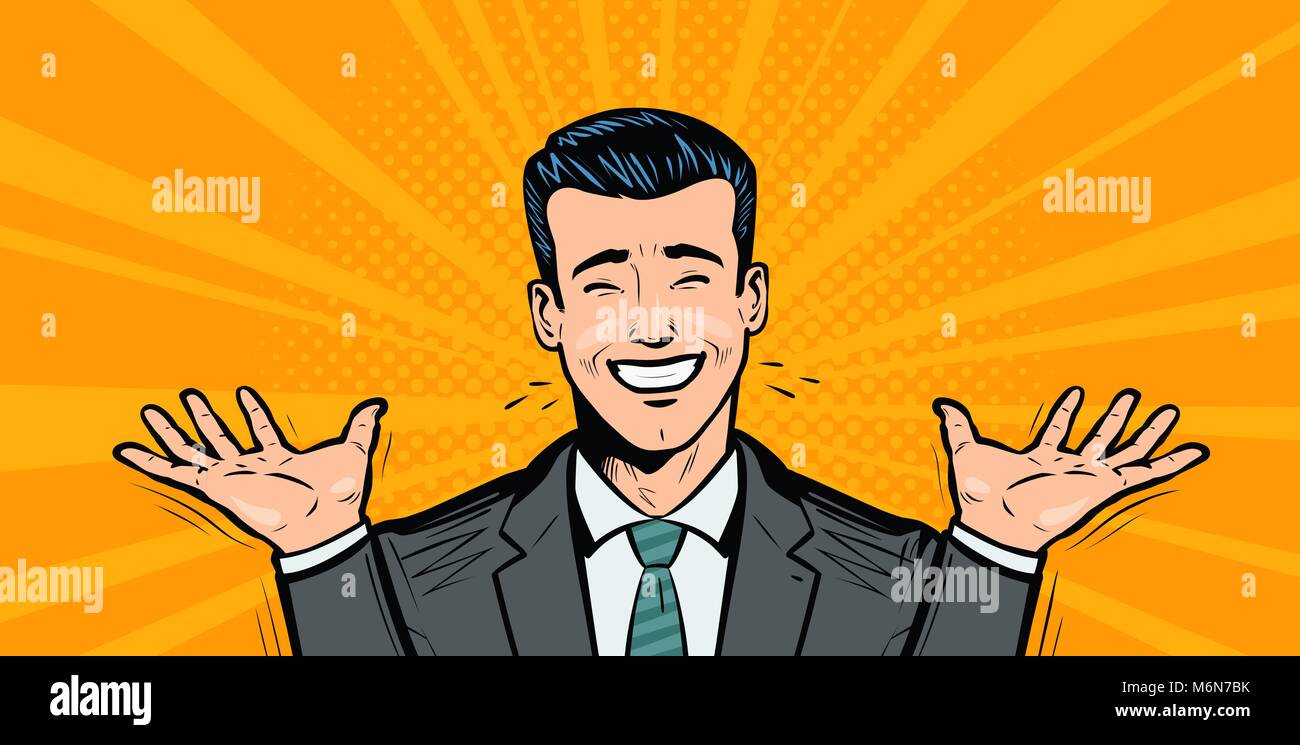 Happy Geschäftsmann oder Student freut sich auf Erfolg. Geschäftskonzept. Cartoon in der Pop Art retro Comic Stil, Vektor, Abbildung Stock Vektor