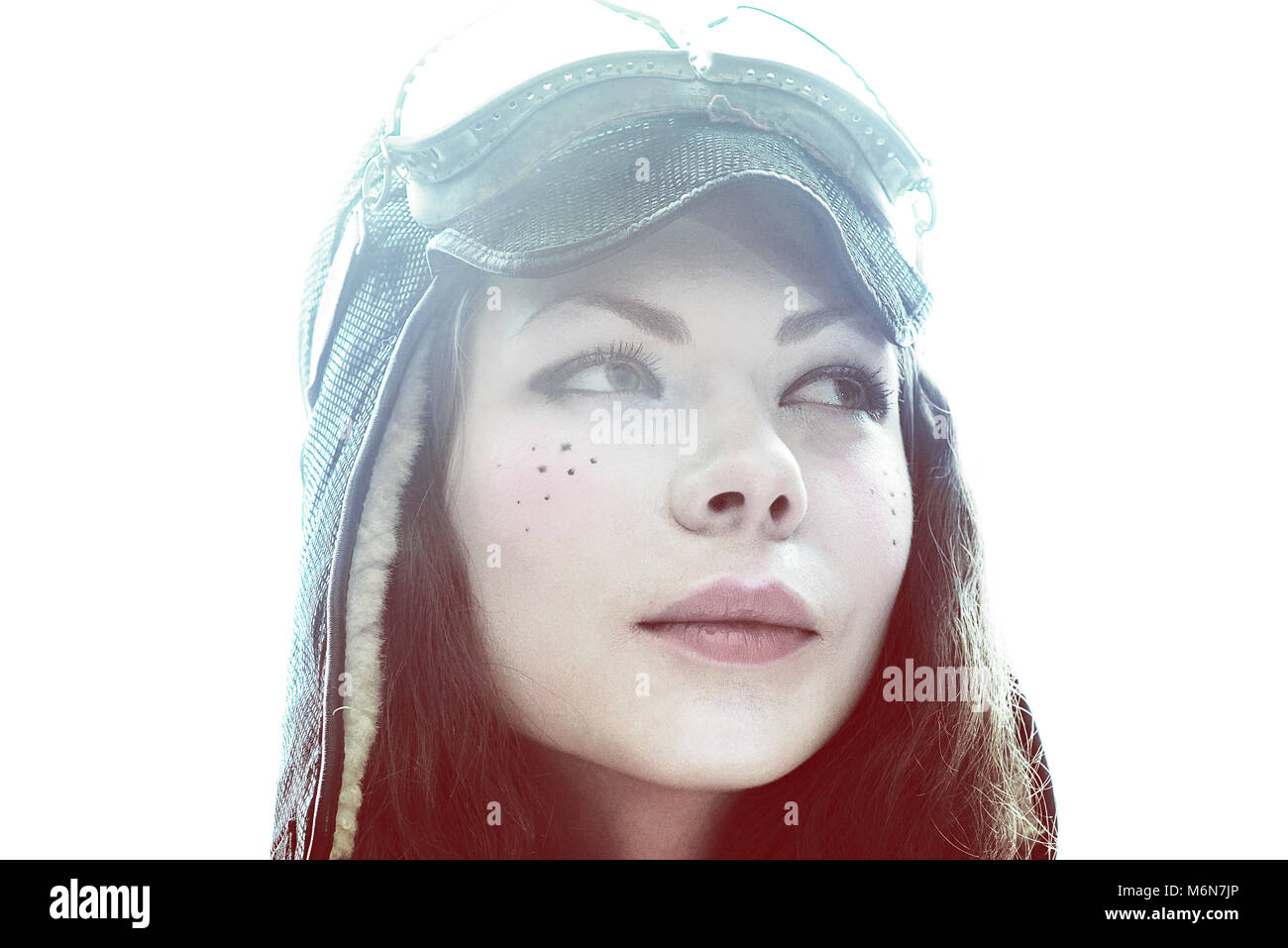 Das Mädchen mit Hut und Sonnenbrille Pilot Stockfoto