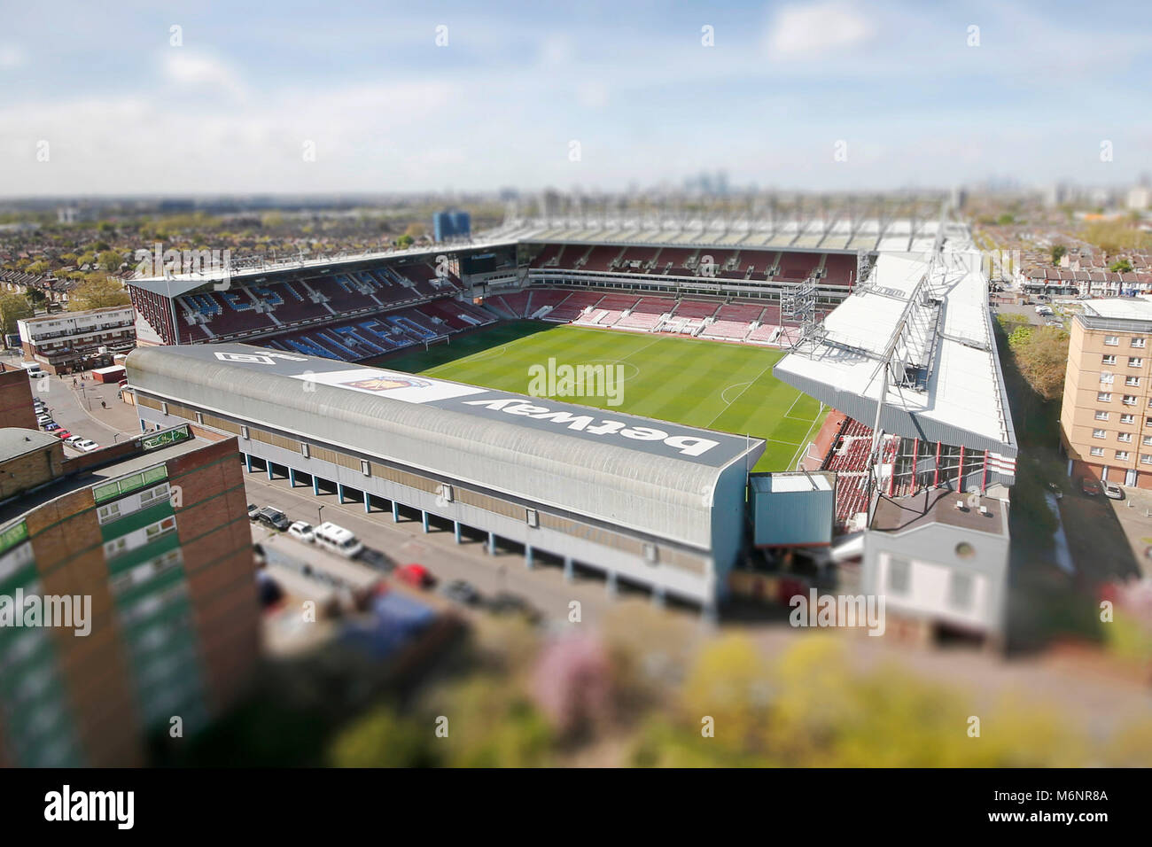 Allgemeine Ansicht der Boleyn Ground, Upton Park ehemalige Haus zu West Ham United Football Club. Stockfoto
