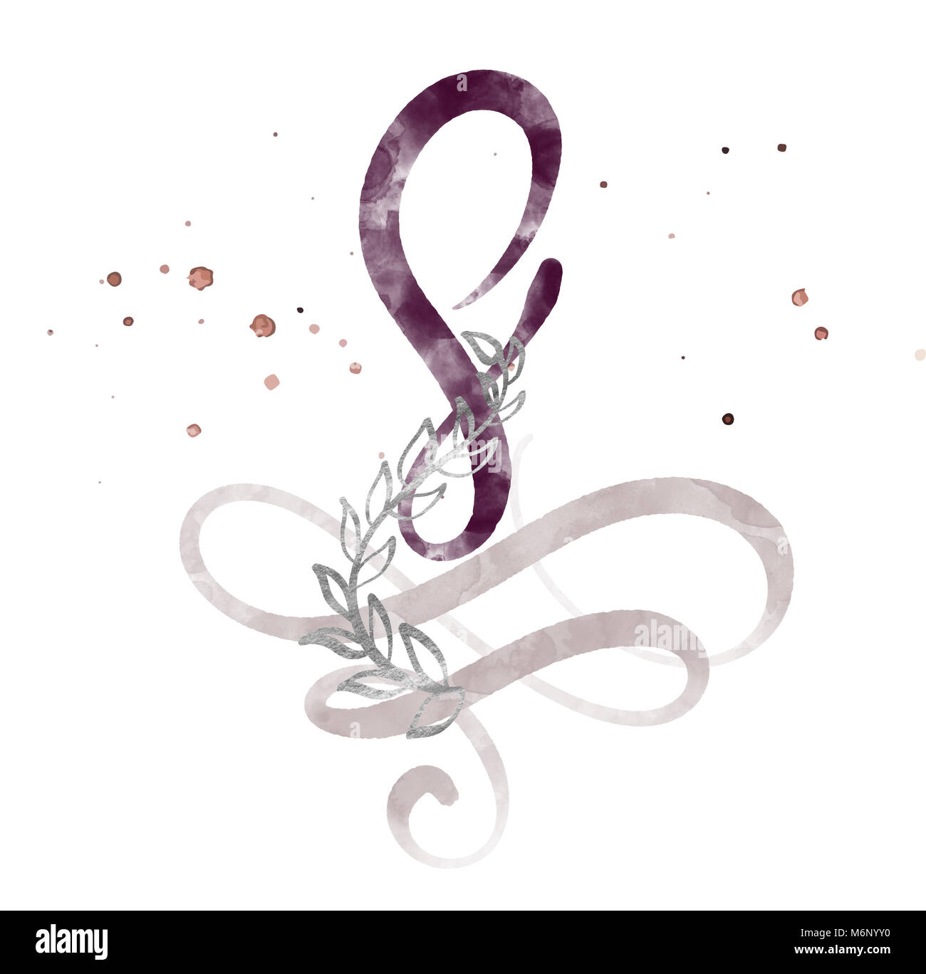 Kalligrafische Nummer Acht 8 Vintage auf weißem Hintergrund. Aquarell Dekor gedeihen für die Dekoration an einem Feiertag, Hochzeit, Geburtstag Stockfoto
