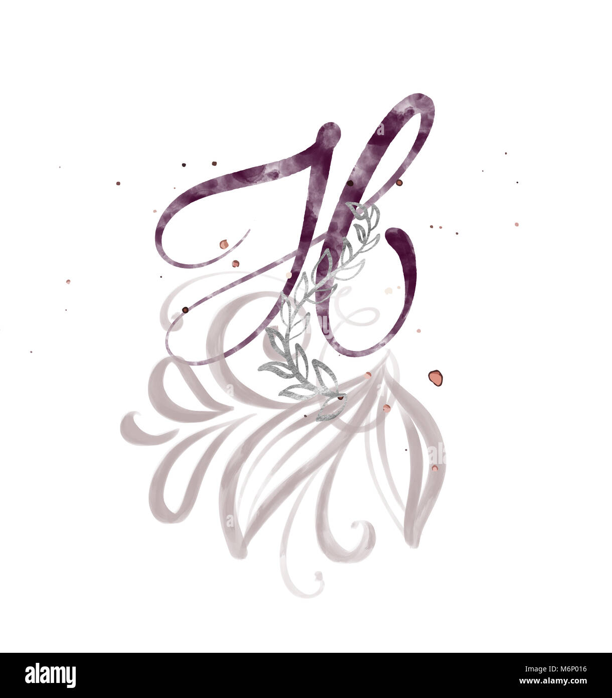 Hand schreiben Kalligraphie H. aquarell Script font gezeichnet. Isolierte Briefe mit Tinte geschrieben. Handschriftliche Pinselstil zurück. Hand Schriftzug für Logos Verpackungsdesign Plakat, Hochzeit, Geburtstag Karte Stockfoto