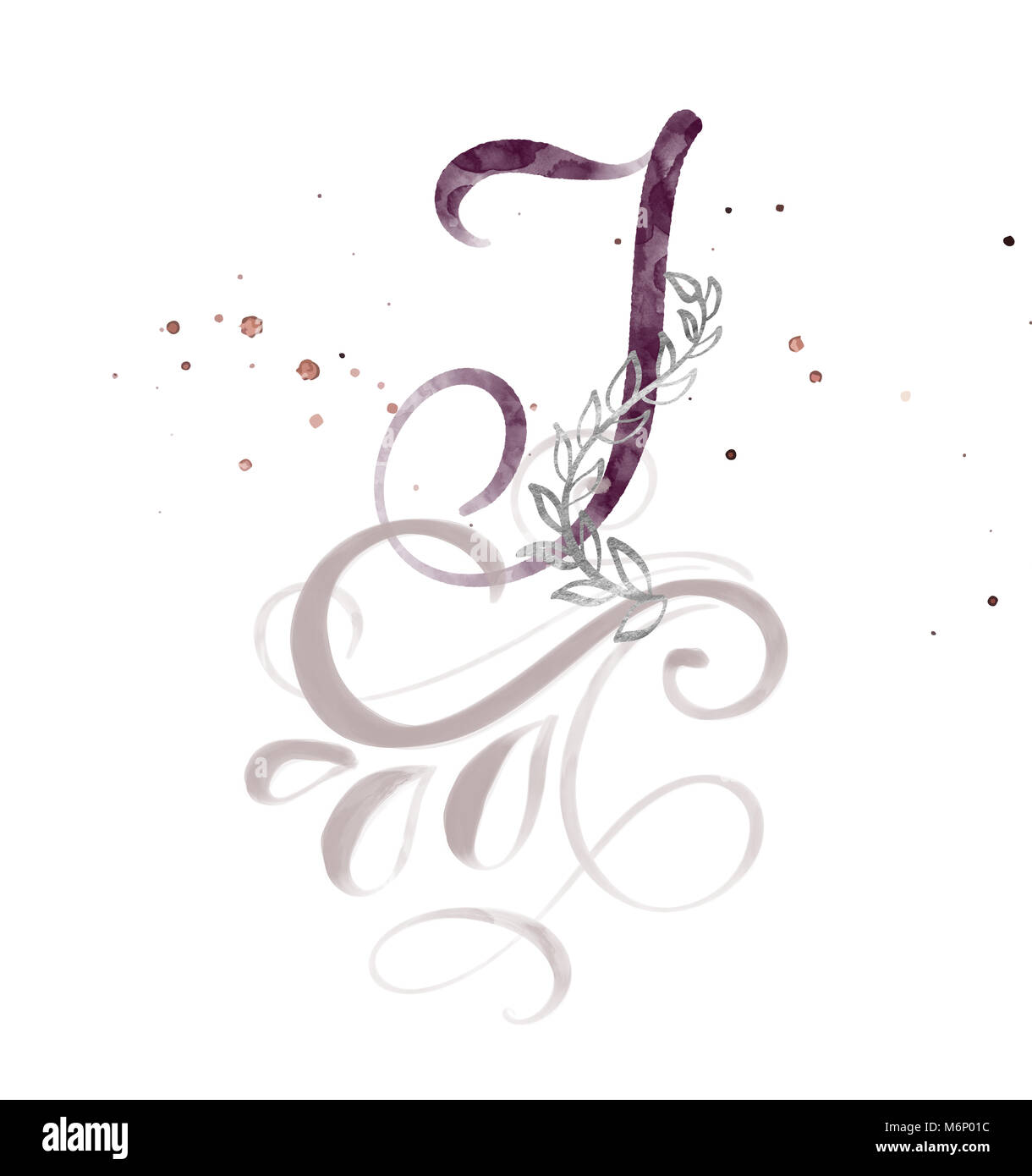 Hand schreiben Kalligraphie I aquarell Script font gezeichnet. Isolierte Briefe mit Tinte geschrieben. Handschriftliche Pinselstil zurück. Hand Schriftzug für Logos Verpackungsdesign Plakat, Hochzeit, Geburtstag Karte Stockfoto