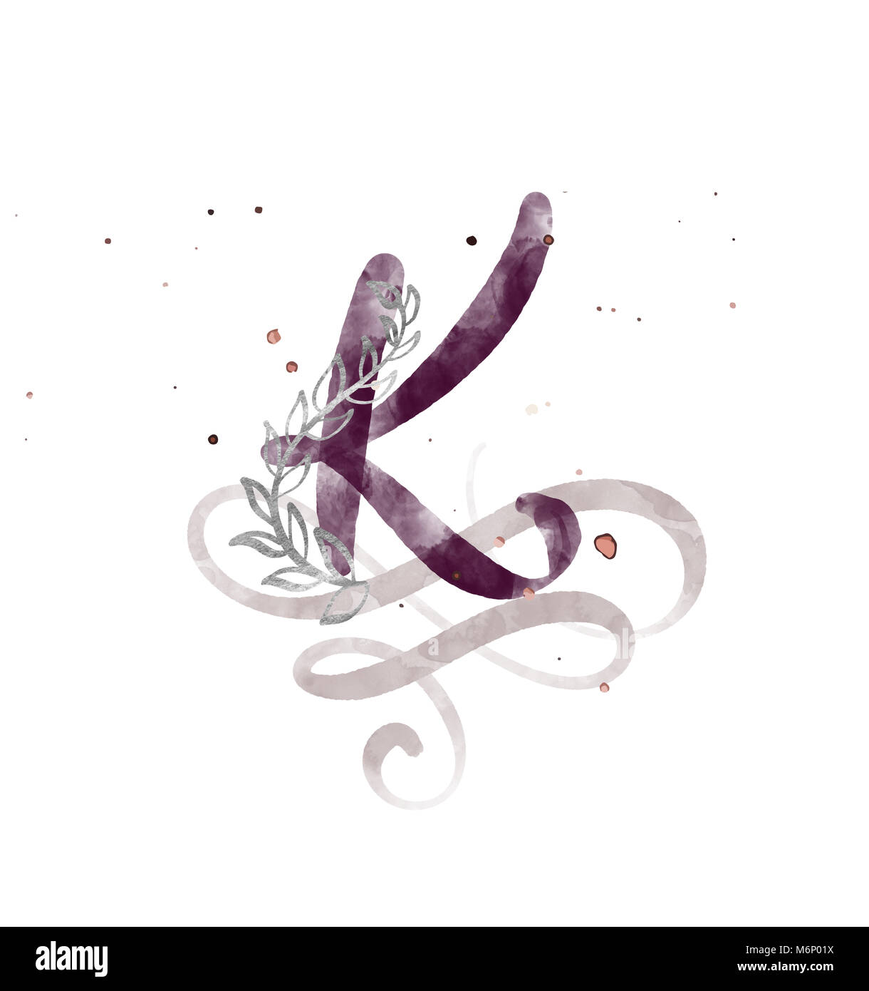 Hand schreiben Kalligraphie K. aquarell Script font gezeichnet. Isolierte Briefe mit Tinte geschrieben. Handschriftliche Pinselstil zurück. Hand Schriftzug für Logos Verpackungsdesign Plakat, Hochzeit, Geburtstag Karte Stockfoto