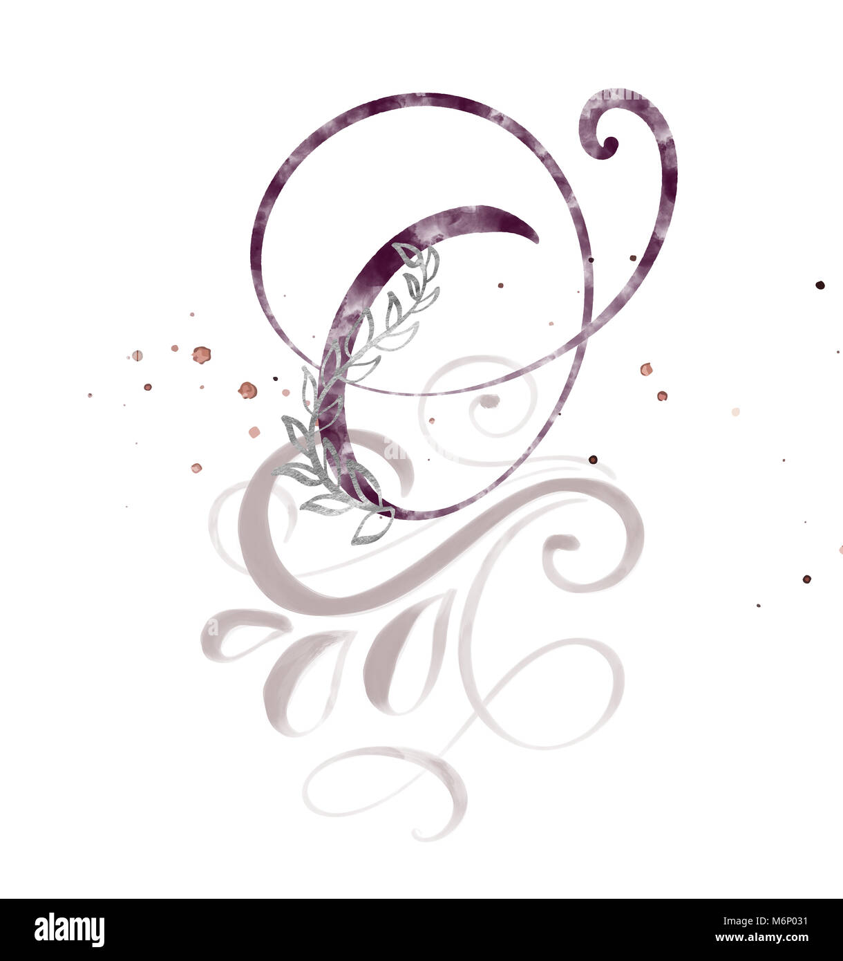 Hand schreiben Kalligraphie O. aquarell Script font gezeichnet. Isolierte Briefe mit Tinte geschrieben. Handschriftliche Pinselstil zurück. Hand Schriftzug für Logos Verpackungsdesign Plakat, Hochzeit, Geburtstag Karte Stockfoto