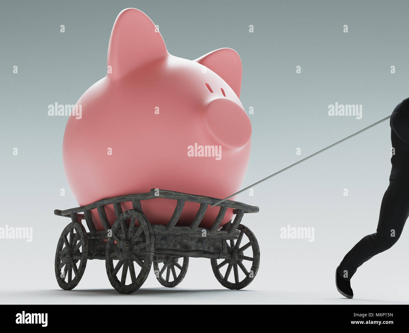Piggy Bank auf einem Karren, Konzept der Business oder Geld zu sparen, 3D-Rendering illustration Stockfoto