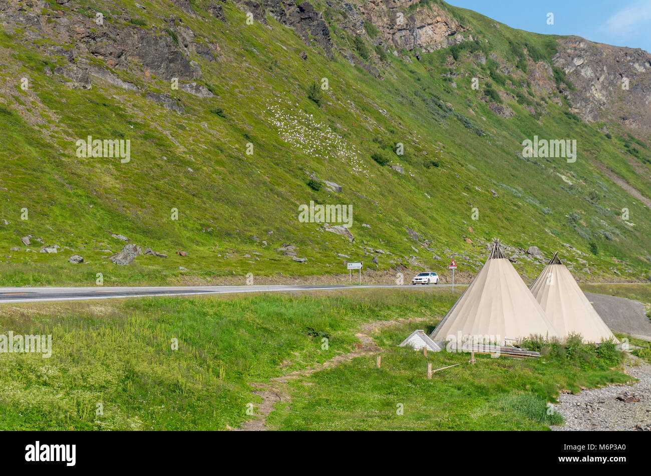 Lavvu, die traditionelle Heimat der Sami, Nord Norwegen Stockfoto