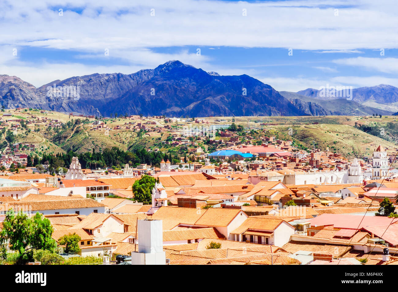 Blick auf das Stadtbild der kolonialen Stadt Sucre - Bolivien Stockfoto