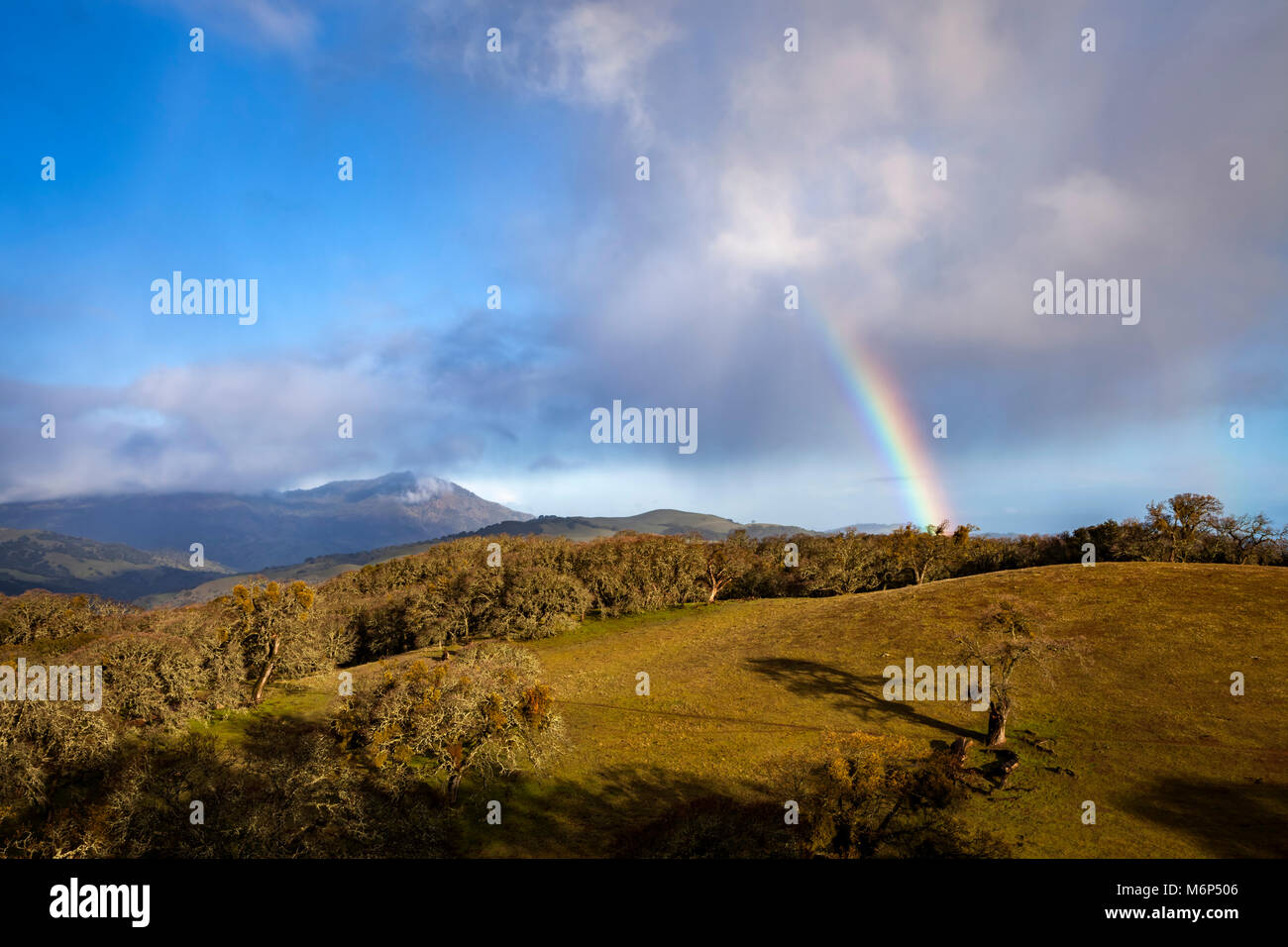 Ein Regenbogen erscheint über Morgan Gebiet Regional Preserve in Nordkalifornien östlichen Contra Costa County. Stockfoto