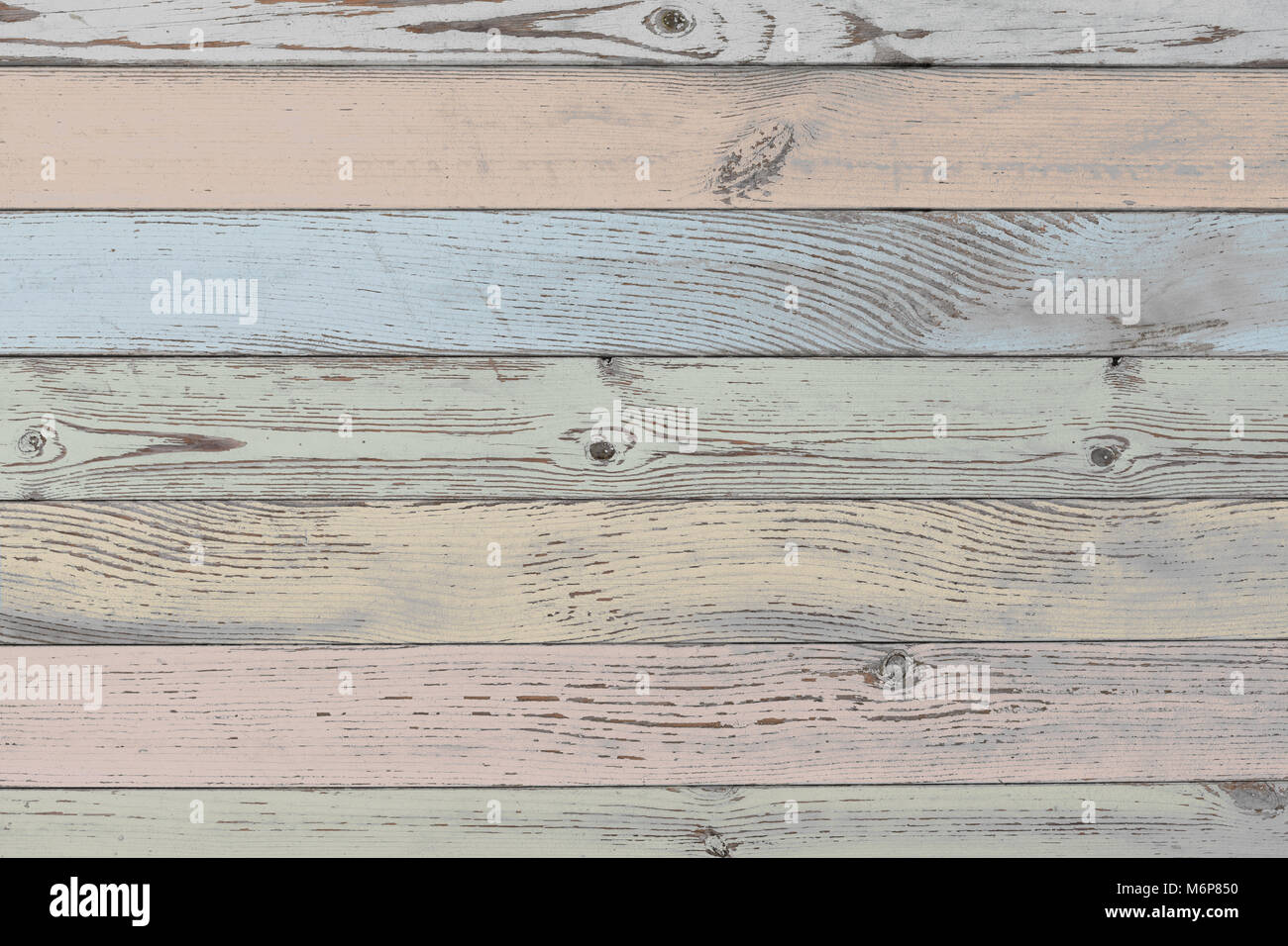 Holzplanken Hintergrund oder Textur mit pastellfarbenen Planken Stockfoto