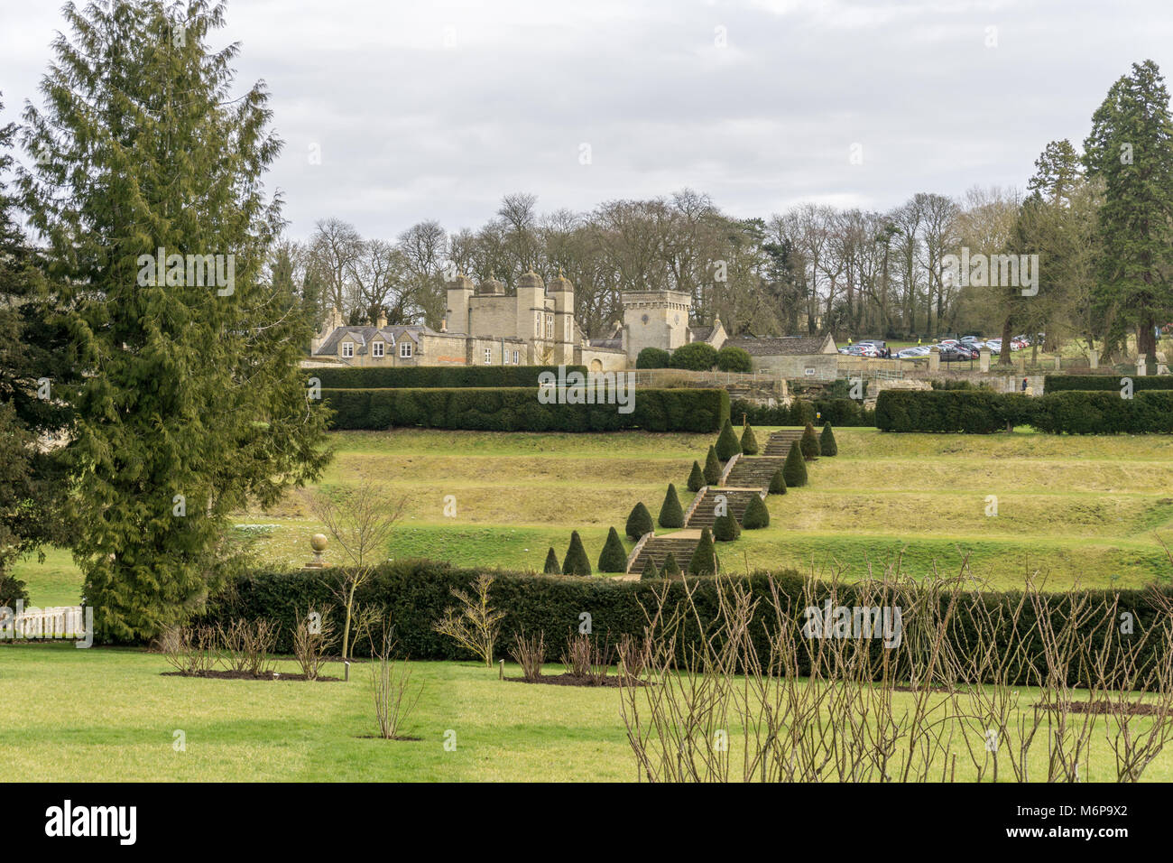 Blick über Easton ummauerten Gärten im Winter; in der Nähe von Grantham, Lincolnshire, Großbritannien Stockfoto
