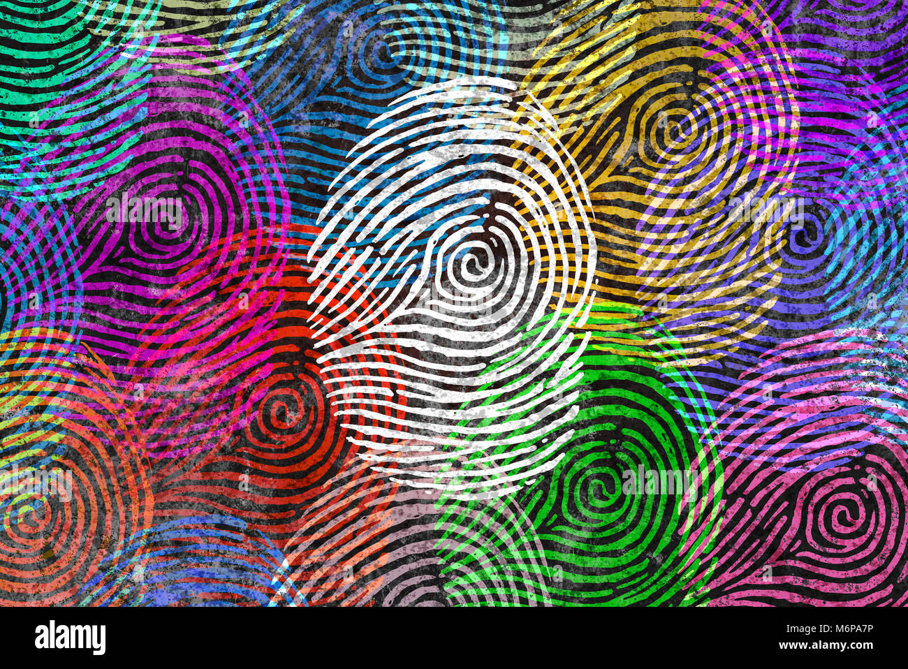 Vielfalt Identität und Privatsphäre und persönlichen Daten Symbol wie Fingerabdrücke oder Fingerabdruck Symbole und Volkszählung Bevölkerung. Stockfoto