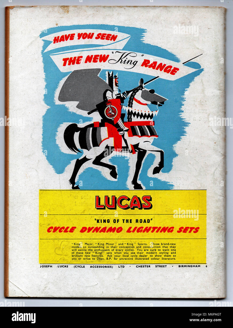 1950 Werbespot für Lucas Zyklus Dynamo-Sets aus der eigenen Papier des Jungen. Stockfoto