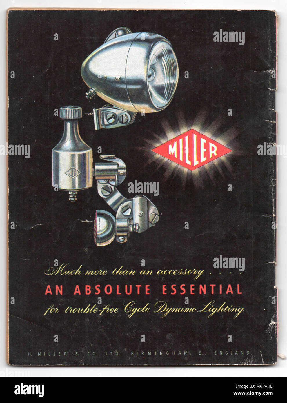 1950er Werbung für Miller Cycle Dynamo Beleuchtung von eigenen Papier des Jungen. Stockfoto