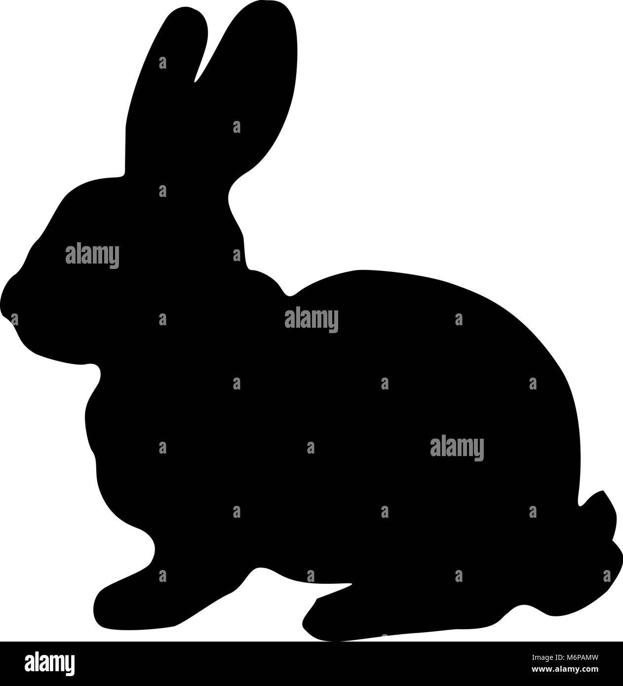 Schwarze Silhouette der flauschigen Kaninchen oder Hasen auf weißem Hintergrund sitzen. Vector Illustration, Symbol, Logo, clip art. Stock Vektor