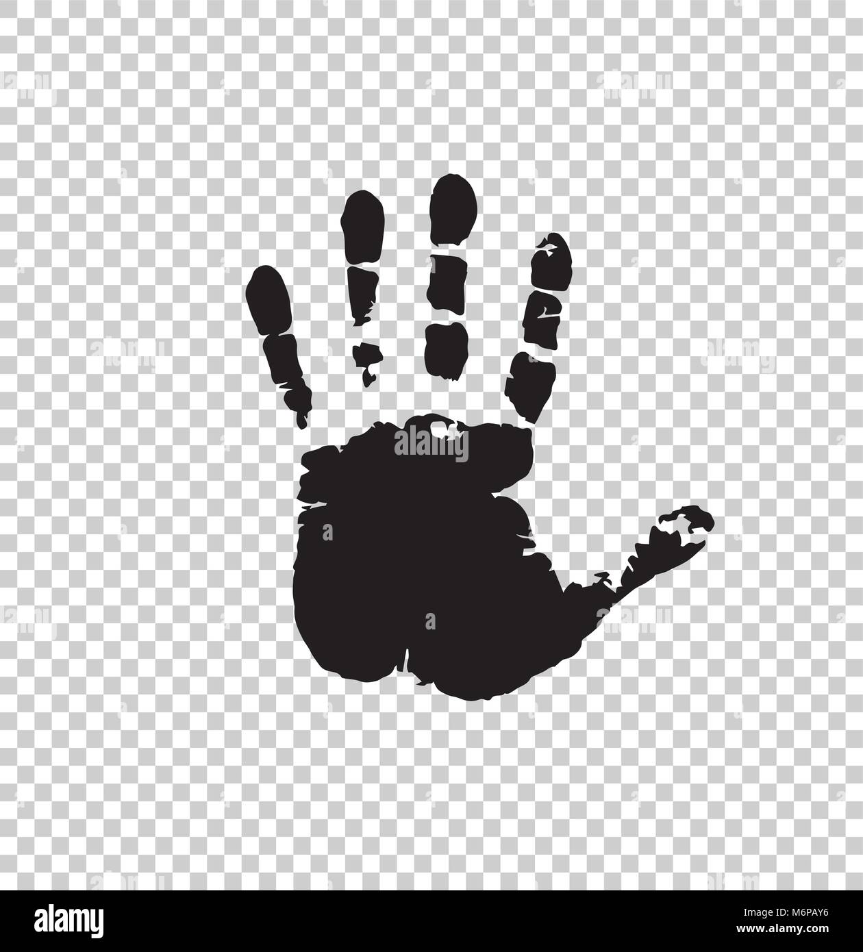 Schwarze Silhouette der menschlichen Hand Druck auf transparentem Hintergrund isoliert. Vektor Schwarzweiß-Bild, Symbol, Logo, clip art. Stock Vektor