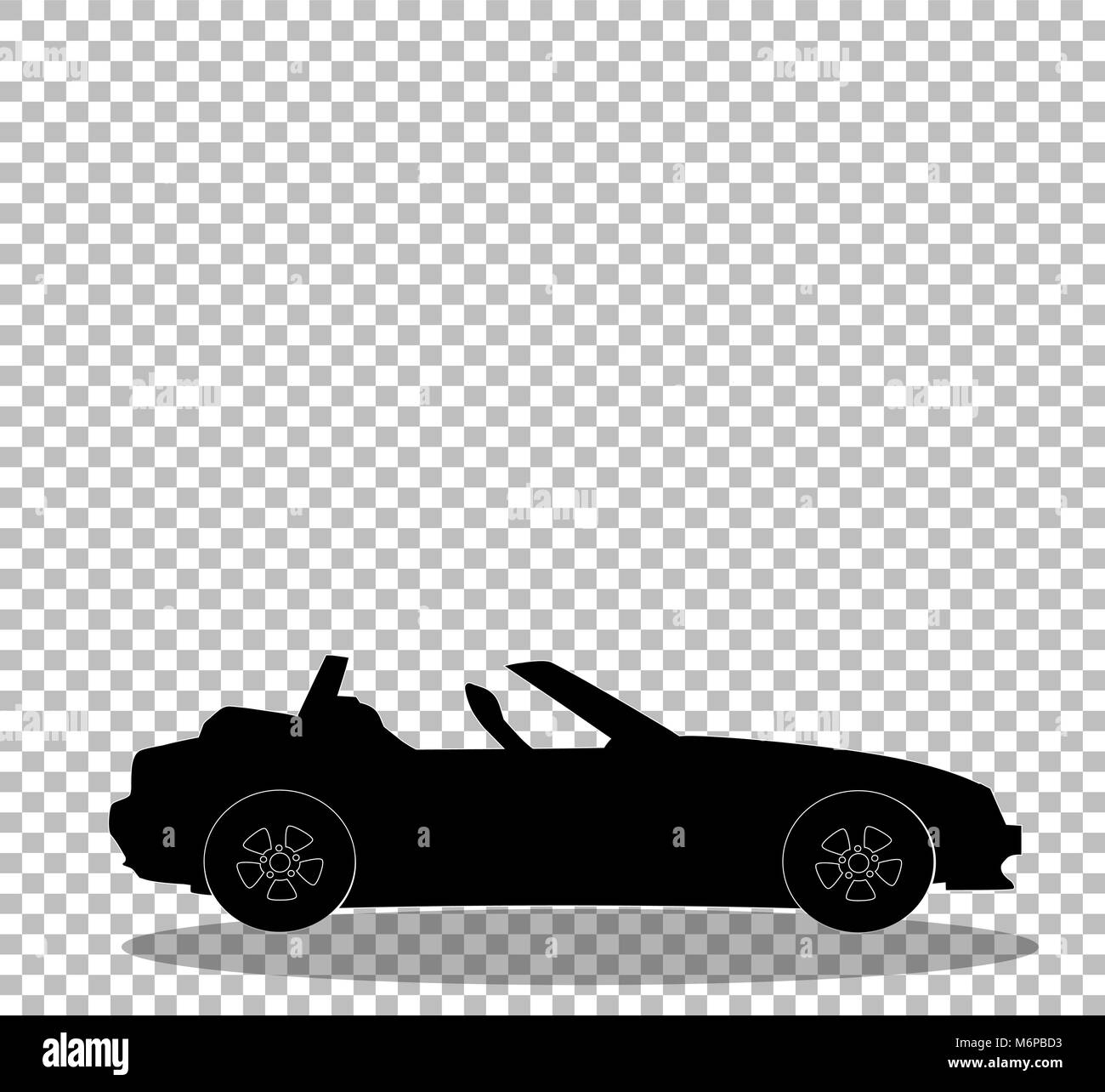 Schwarze Silhouette der modernen geöffnet cartoon Cabriolet Auto auf transparentem Hintergrund isoliert. Sport Auto. Vector Illustration, Icon, Sport Auto ohne r Stock Vektor