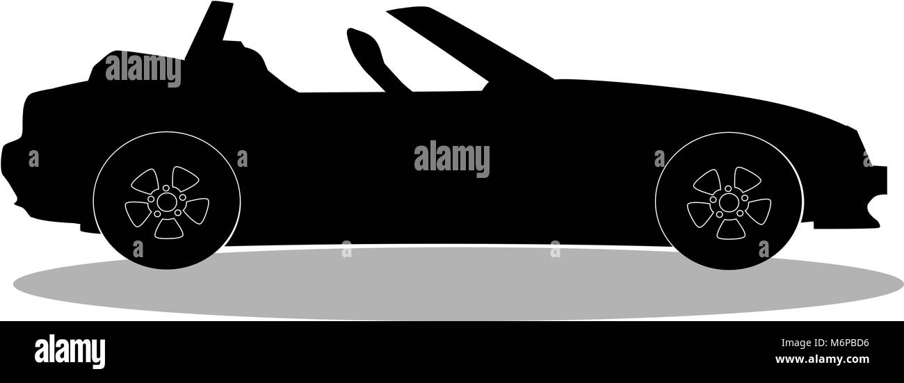 Schwarze Silhouette der modernen geöffnet cartoon Cabriolet Auto auf weißem Hintergrund. Sport Auto. Vector Illustration, Icon, Sport Auto ohne Dach l Stock Vektor
