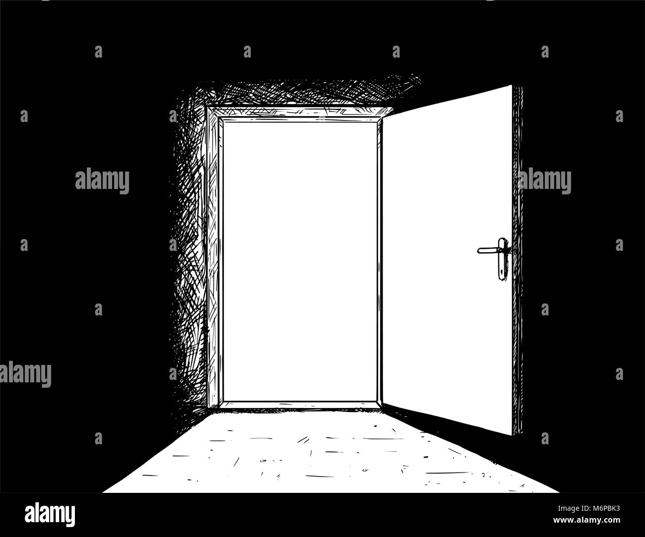 Cartoon von offenen Einfache moderne Tür und Licht durch gehend Stock Vektor