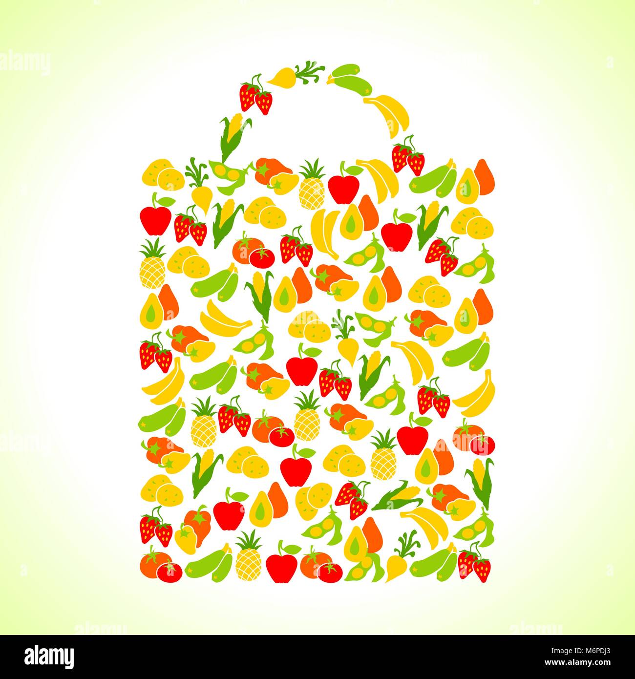Obst und Gemüse in Form von Shopping Bag Stock Vektor