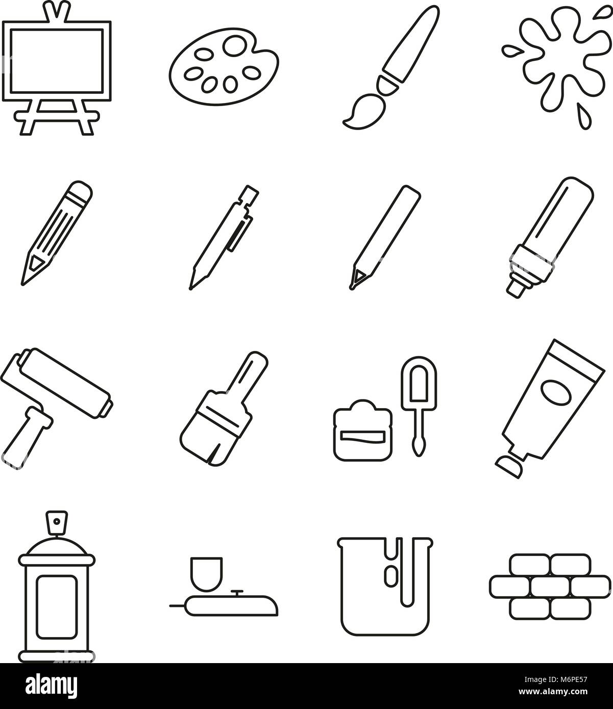 Malen oder Zeichnen Ausrüstung Symbole dünne Linie Vektor Abbildung