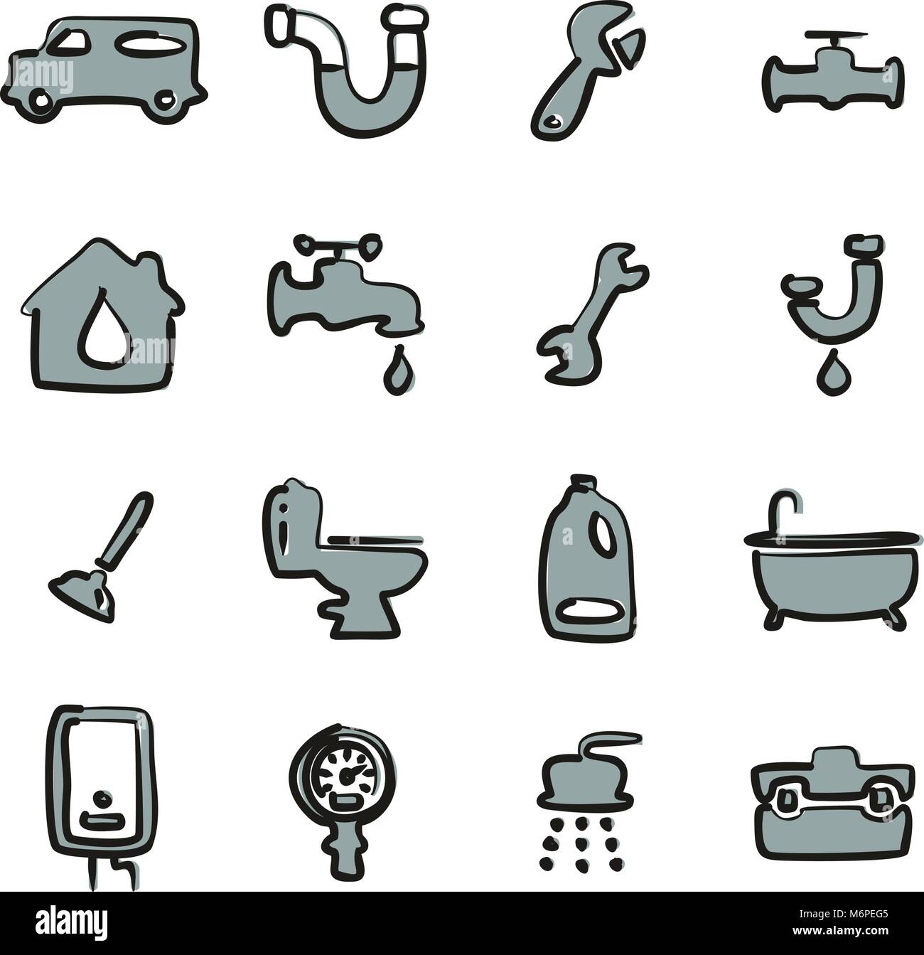 Sanitar Symbole Freehand 2 Farbe Stock Vektorgrafik Alamy
