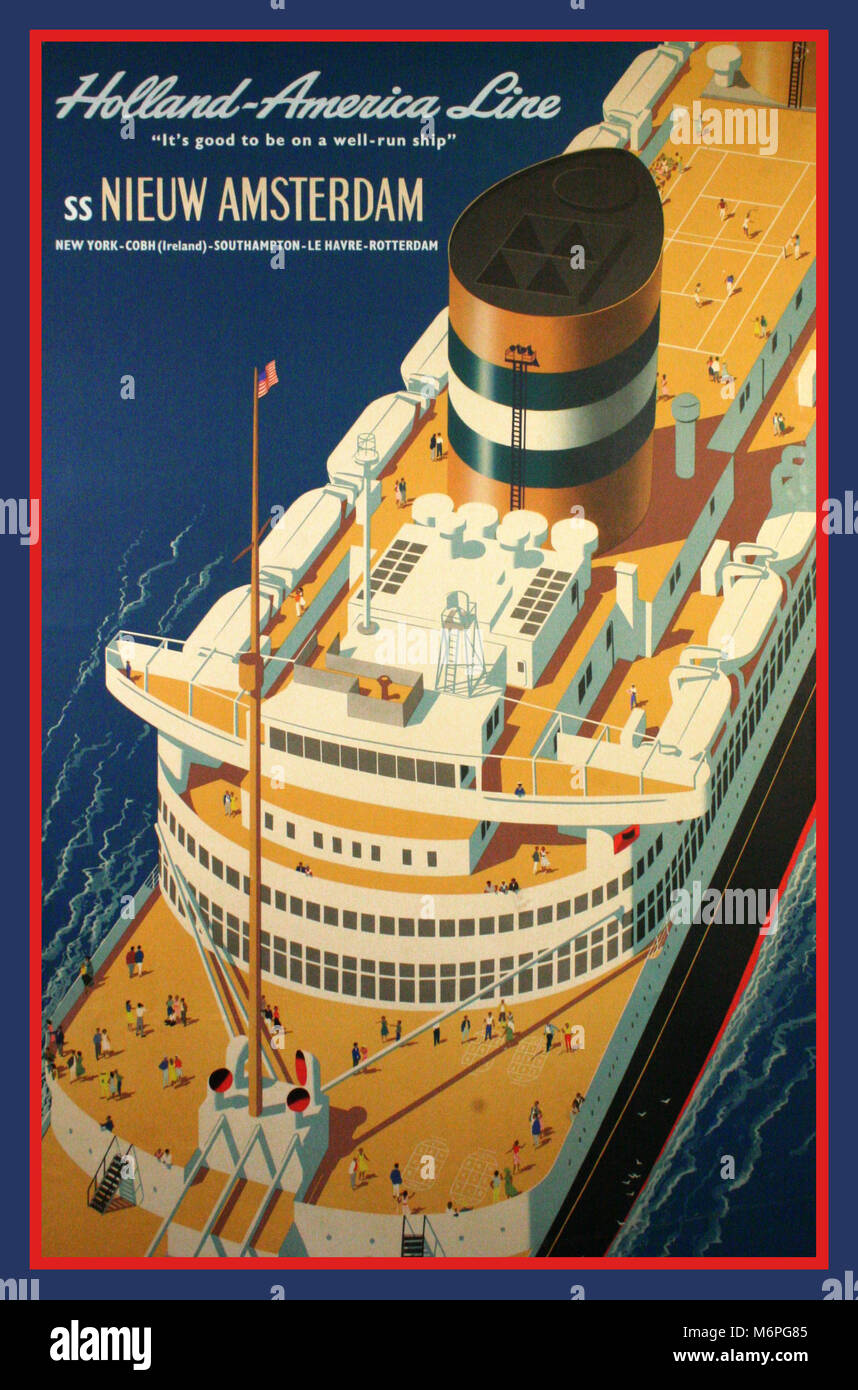 Jahrgang 1900 Holland America Steamship Kreuzfahrtschiff Poster Stockfoto