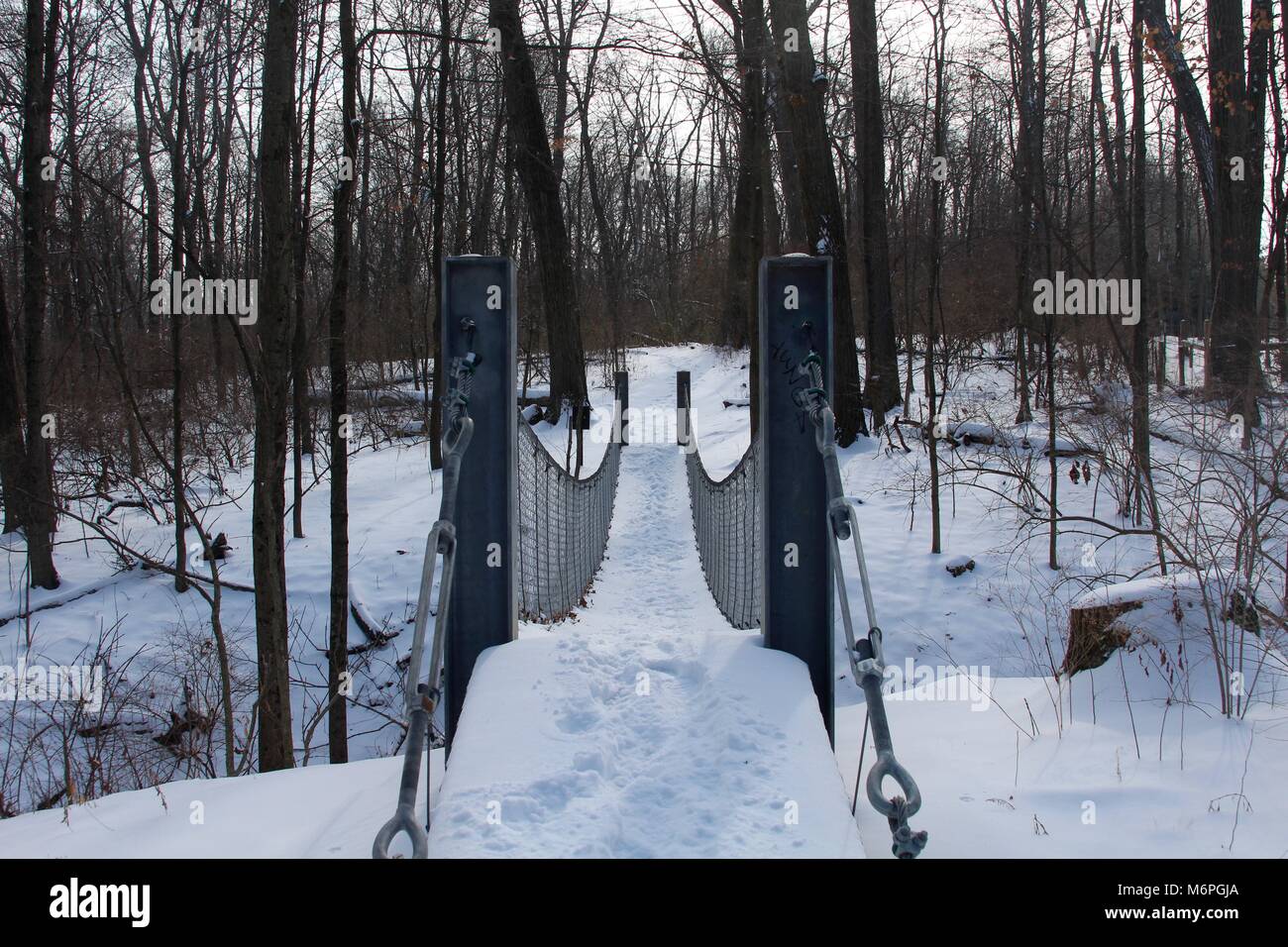 Ein Tag in den verschneiten Landschaften des Parks verbracht und Trails an einem kalten Wintertag im Februar. Stockfoto