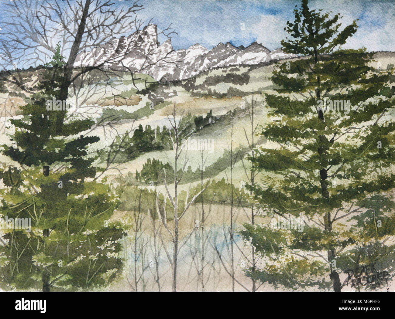 Berg Landschaftsmalerei - Teton Mountains Stockfoto