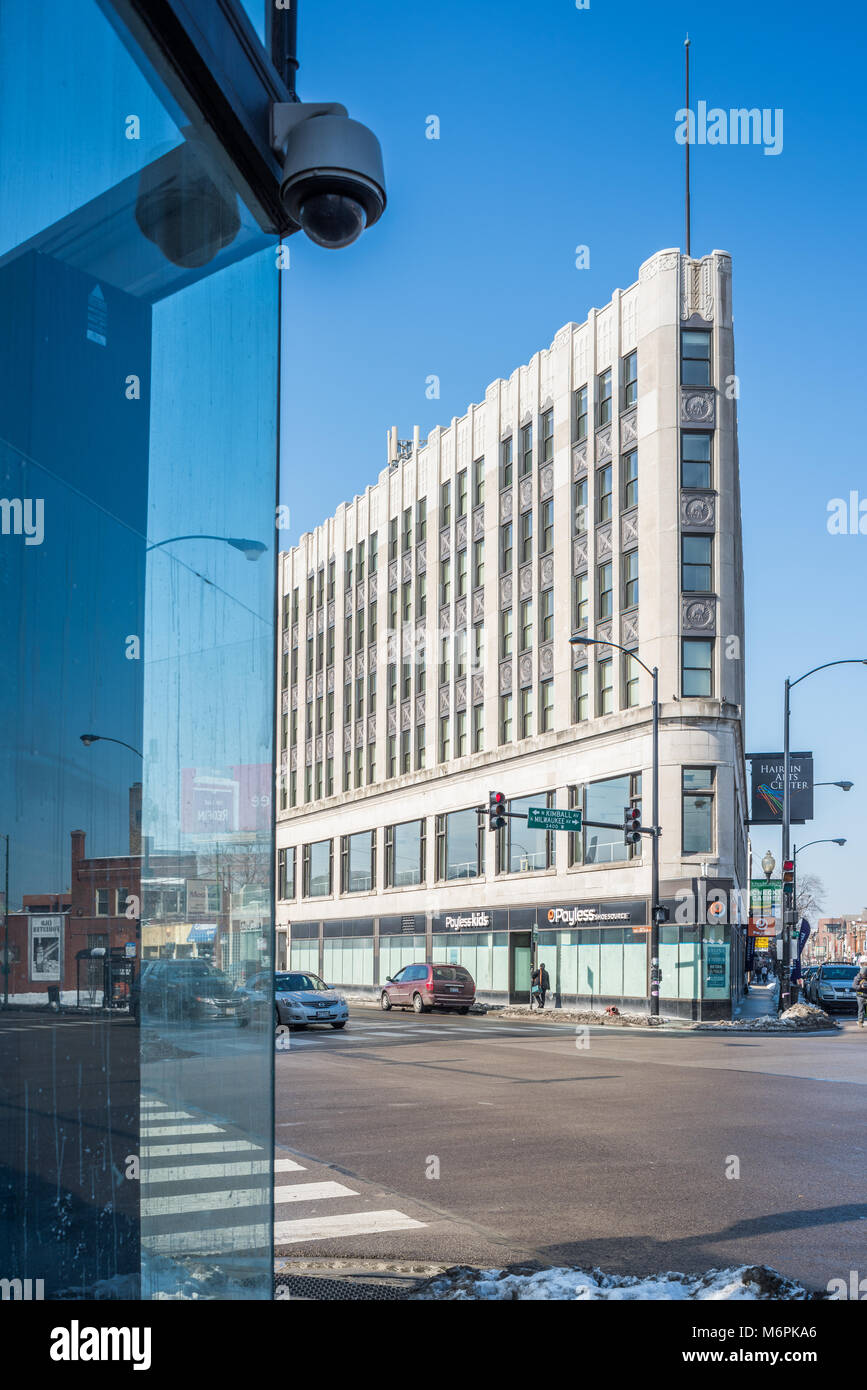 Gewerbliche Bauten auf Milwaukee Avenue im Logan Square - Avondale Nachbarschaften Stockfoto