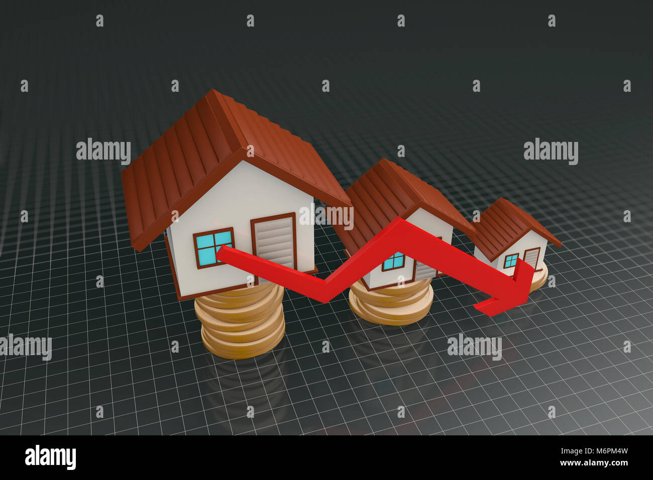 Finanzielle und wirtschaftliche Real Estate Investment, Immobilien Markt Preissenkungen, Business Operations Misserfolg, Bankrott Stockfoto