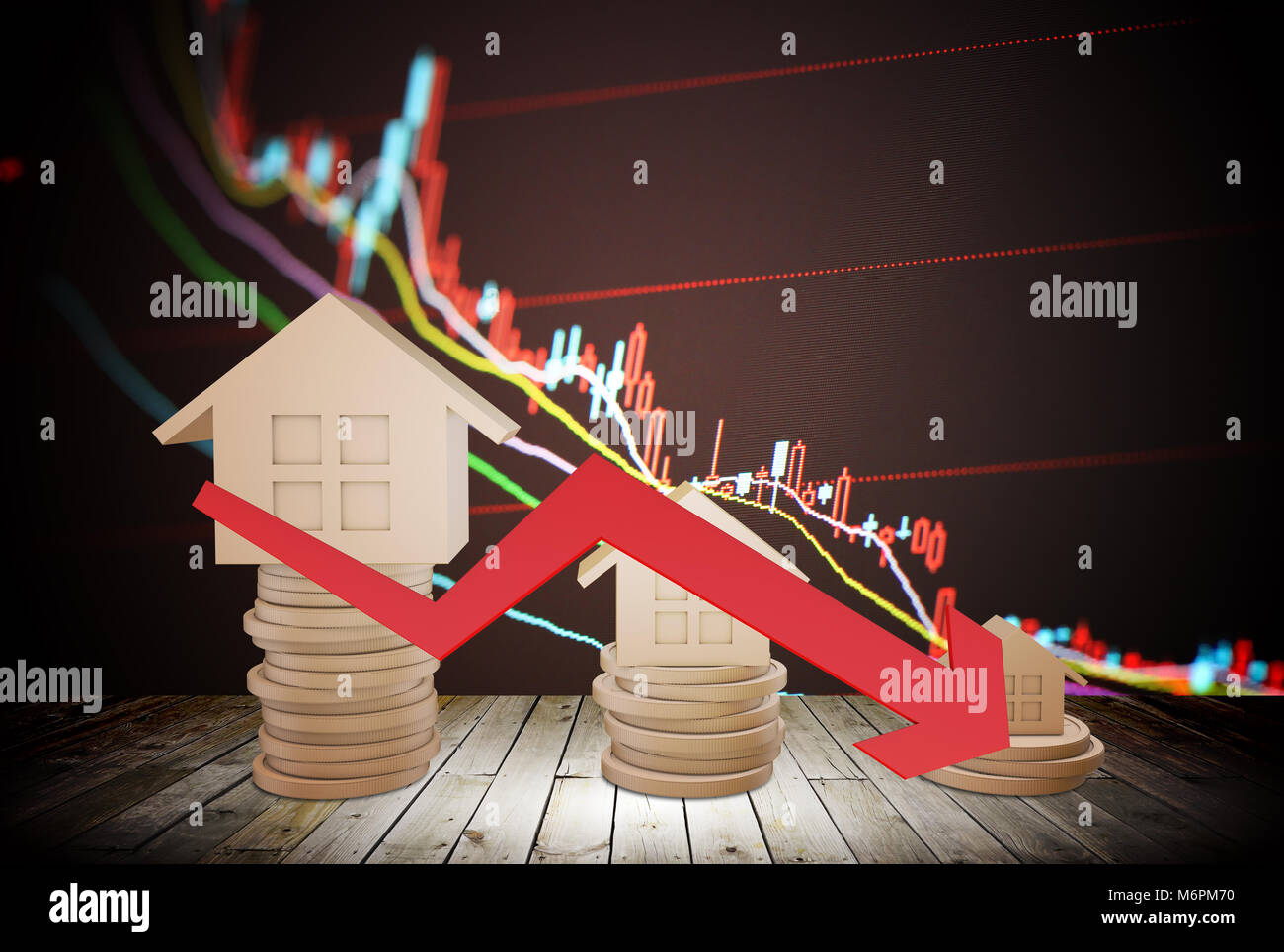 Finanzielle und wirtschaftliche Real Estate Investment, Immobilien Markt Preissenkungen, Business Operations Misserfolg, Bankrott Stockfoto