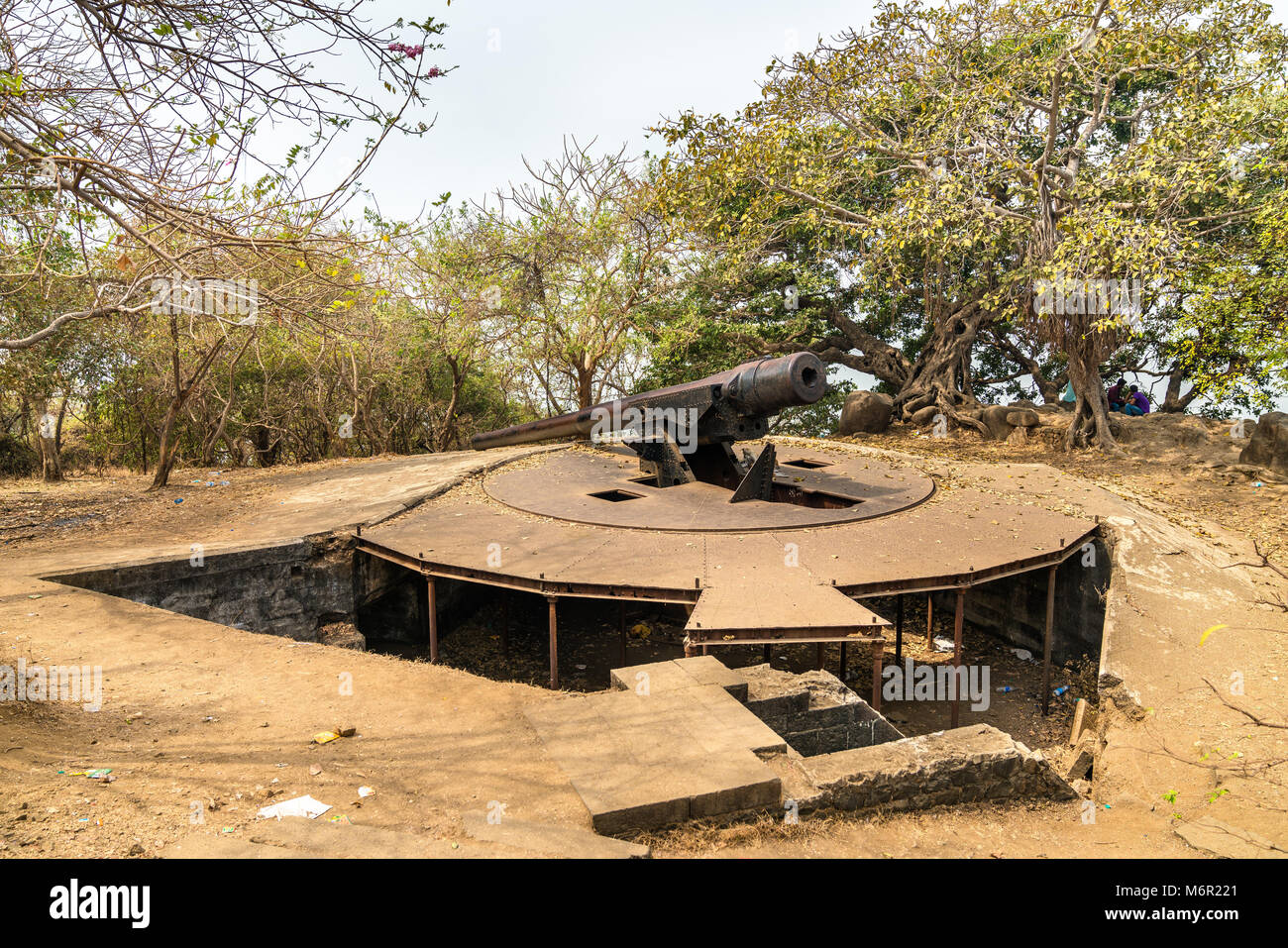 Cannon Punkt auf Elephanta Island - Hafen von Mumbai, Indien Stockfoto