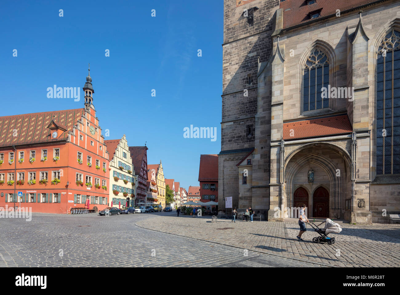 St. George's Münster gotischen Hallenkirche, Dinkelsbühl, Mittelfranken, Bayern, Deutschland Stockfoto