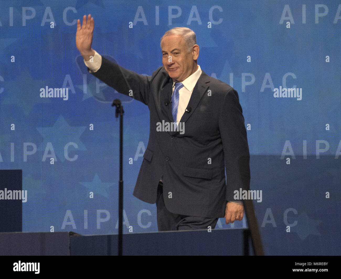 Washington, District of Columbia, USA. 6 Mär, 2018. Premierminister Benjamin Netanjahu in Israel spricht an der American Israel Public Affairs Committee (AIPAC) 2018 Politik Konferenz im Washington Convention Center in Washington, DC am Dienstag, 6. März 2018. Quelle: Ron Sachs/CNP Credit: Ron Sachs/CNP/ZUMA Draht/Alamy leben Nachrichten Stockfoto