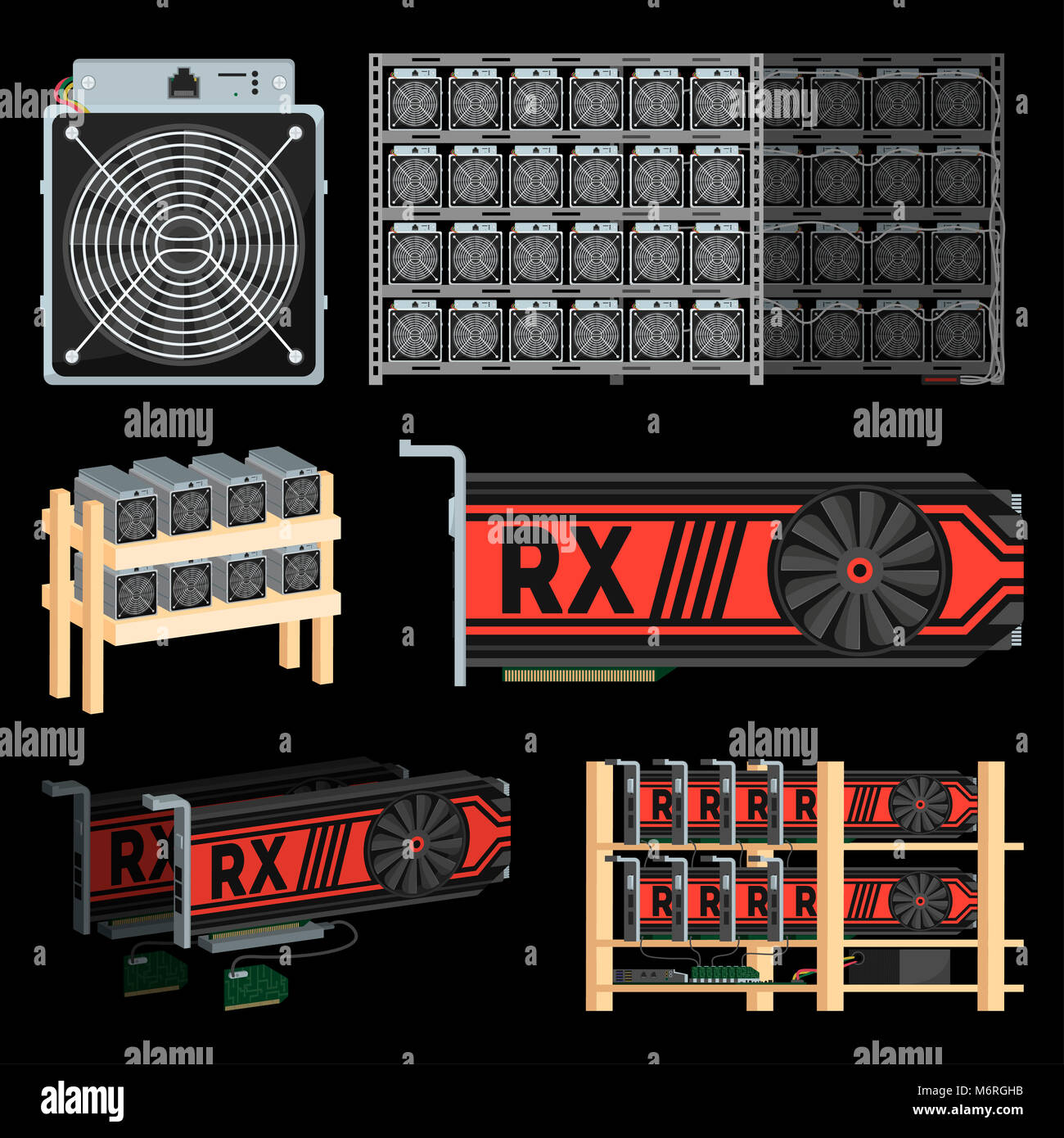 Bitcoin Mining Bauernhof mit GPU-Grafikkarten. Blockchain Technologie und  digitale Geld, cryptocurrency System und Bergbau pool Konzept. Grafik  Grafikkarten ich Stockfotografie - Alamy
