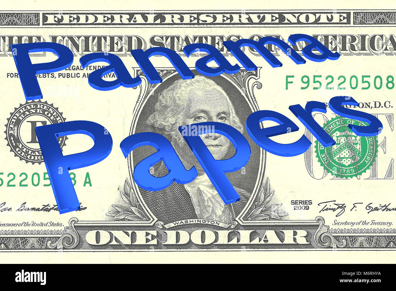 3D-Darstellung von Panama Papiere Titel auf einen Dollar Bill als Hintergrund Stockfoto