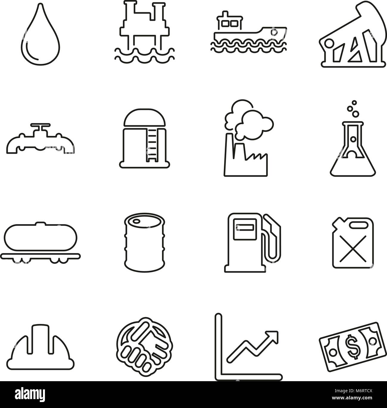 Ölindustrie oder Offshore Öl Plattform Symbole dünne Linie Vektor Abbildung Stock Vektor