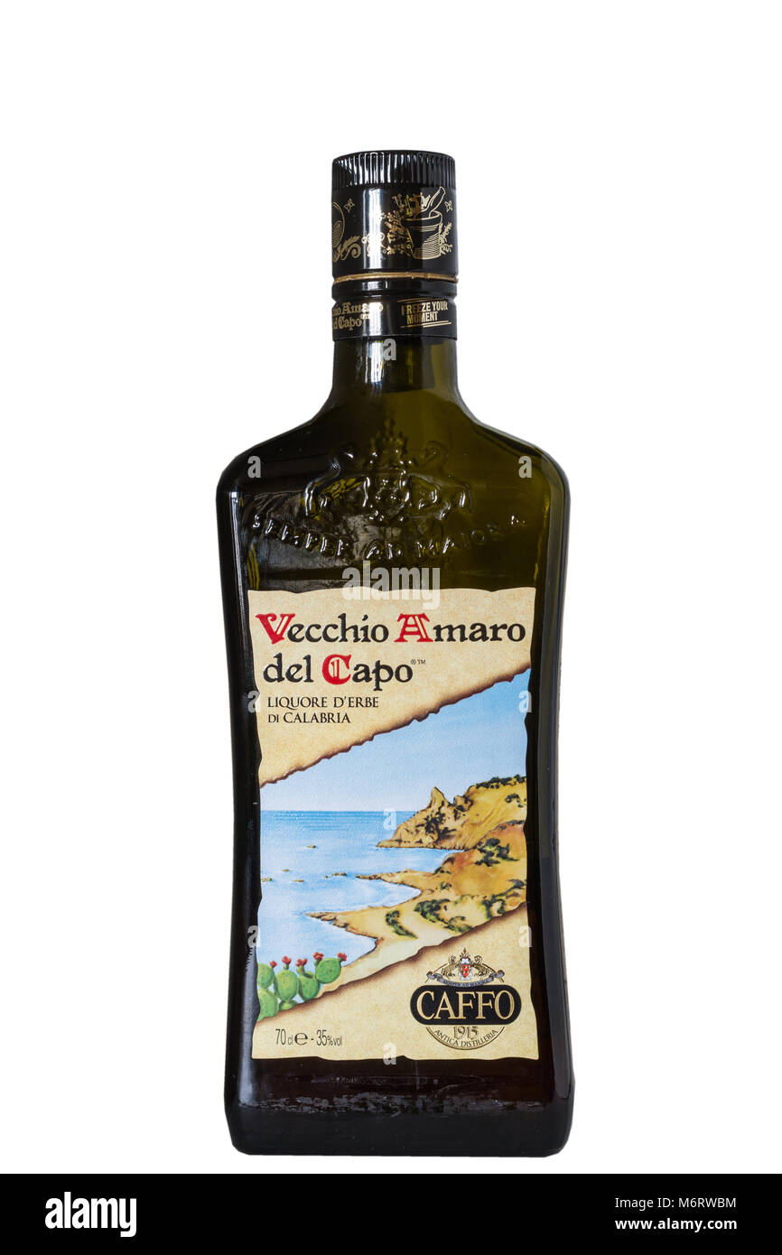 Flasche des berühmten Vecchio Amaro del Capo Stockfoto