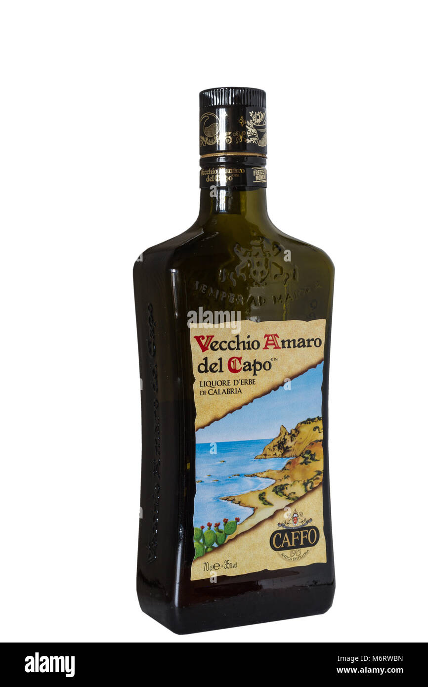 Flasche des berühmten Vecchio Amaro del Capo Stockfoto
