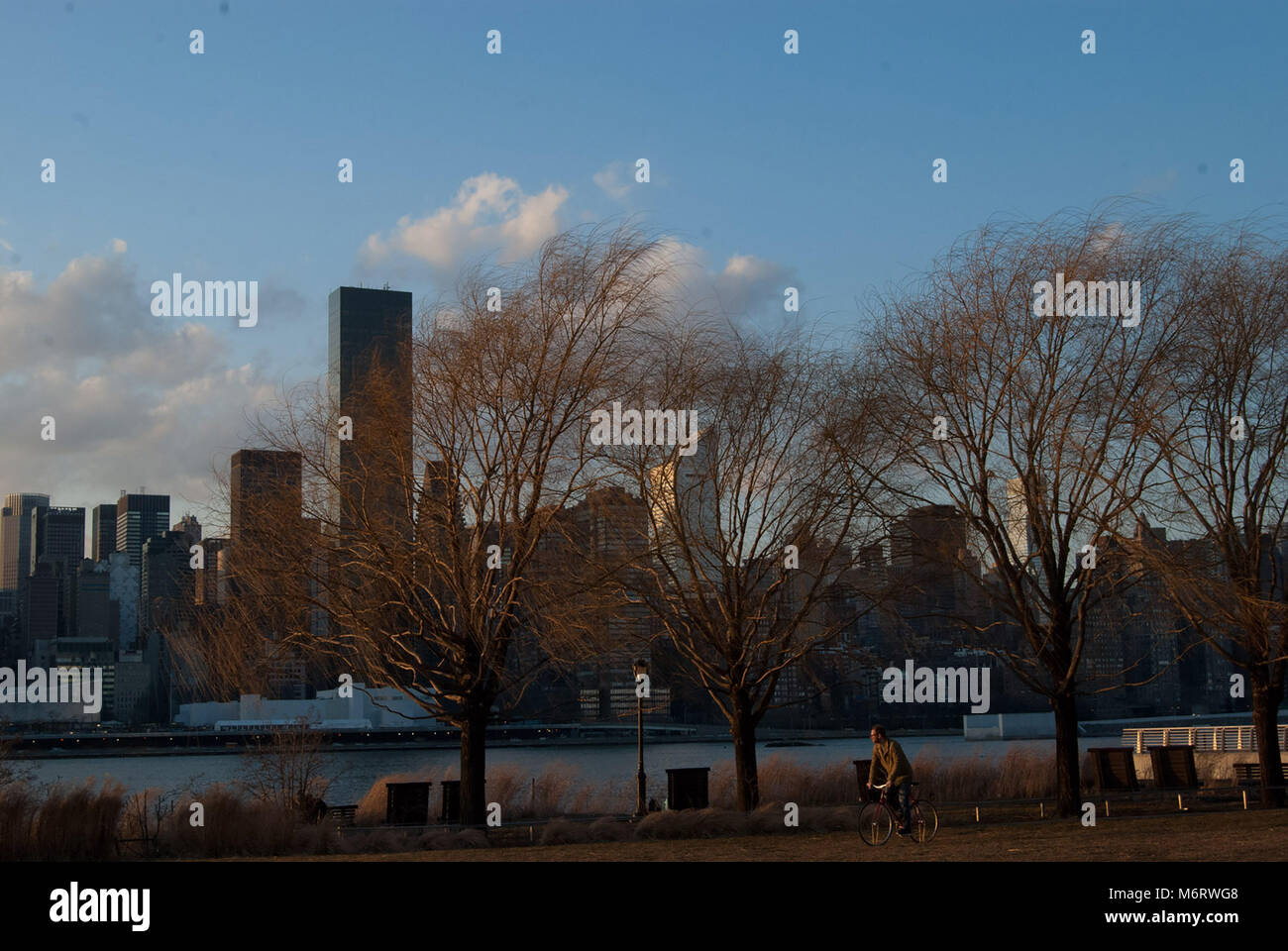 Menschen mit unterschiedlichen Aktivitäten mit New York Skyline im Hintergrund Stockfoto