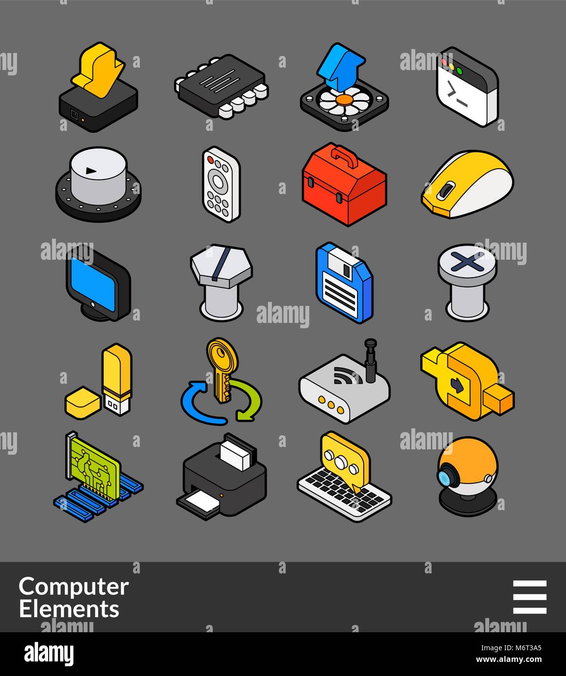 Isometrische Umrissfarbe Symbole gesetzt Stock Vektor