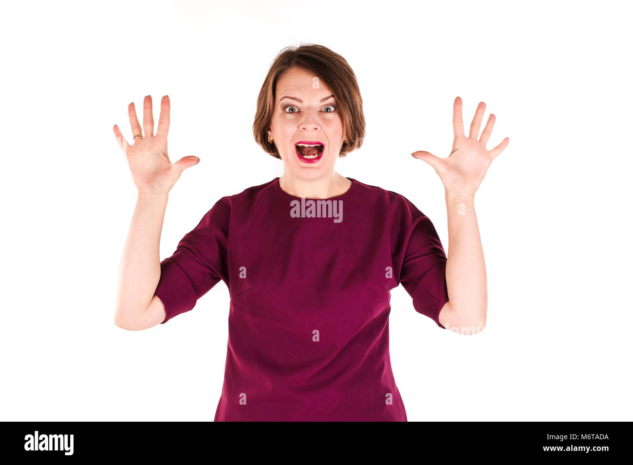 Business woman frustriert und mit Arbeit betont. Stress bei der Arbeit. Stockfoto