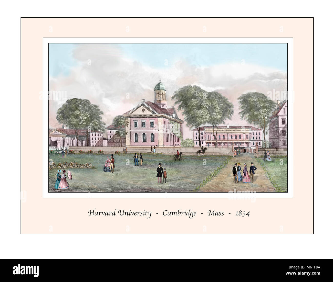 Harvard University Cambridge Massachusetts Original Design im 19. Jahrhundert Gravur auf der Grundlage Stockfoto