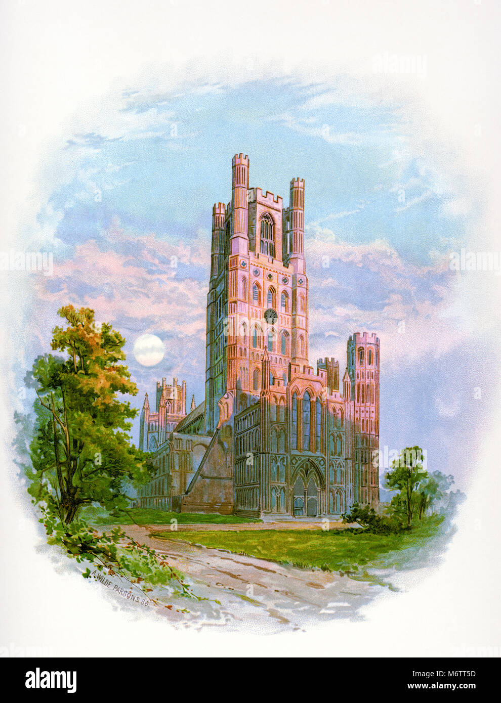 Ein 10x8 Zoll color Platte der Kathedrale von Ely, Cambridgeshire von A. Wilde Parsons (1854-1931) in hoher Auflösung aus einem Buch 1888 veröffentlicht gescannt. Stockfoto