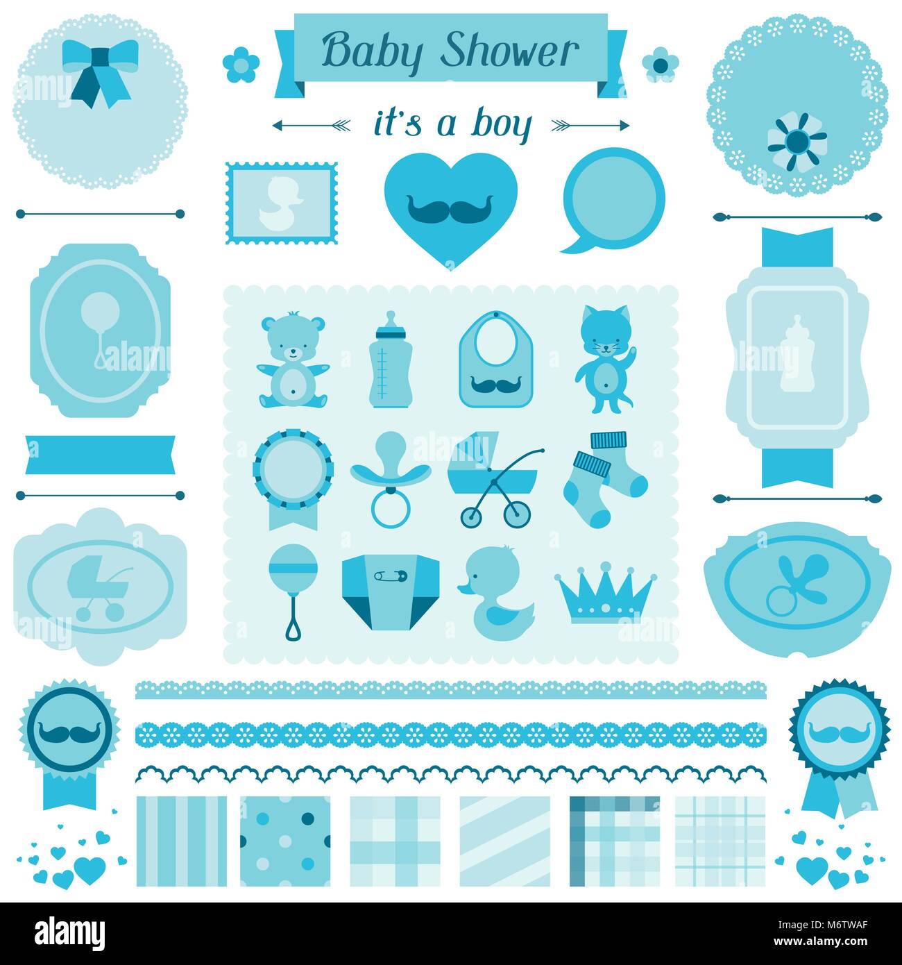 Junge baby dusche Satz von Elementen für Design Stock Vektor