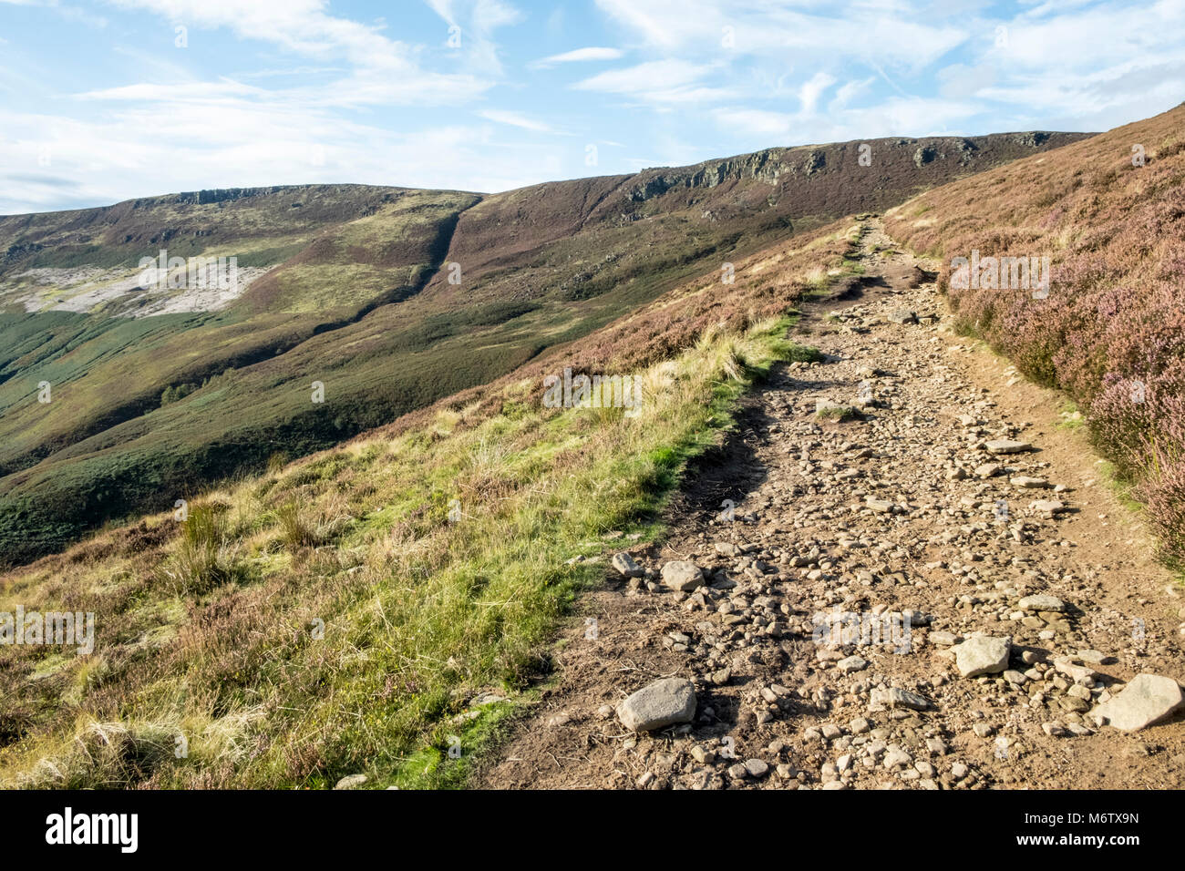 Blick auf den südlichen Rand des Kinder Scout über Grindsbrook Clough im Herbst. Kinder Scout, Derbyshire Peak District National Park, England, Großbritannien Stockfoto