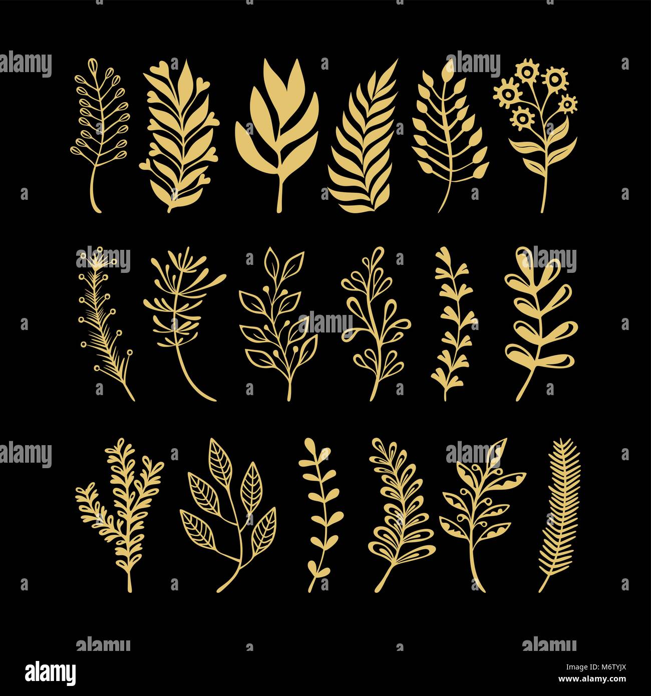 Vektor-florale Elemente im Doodle-Stil - Blüten und Blätter. Sommerblumen für Grußkarten, Hochzeit Designs oder Einladungen. Stock Vektor