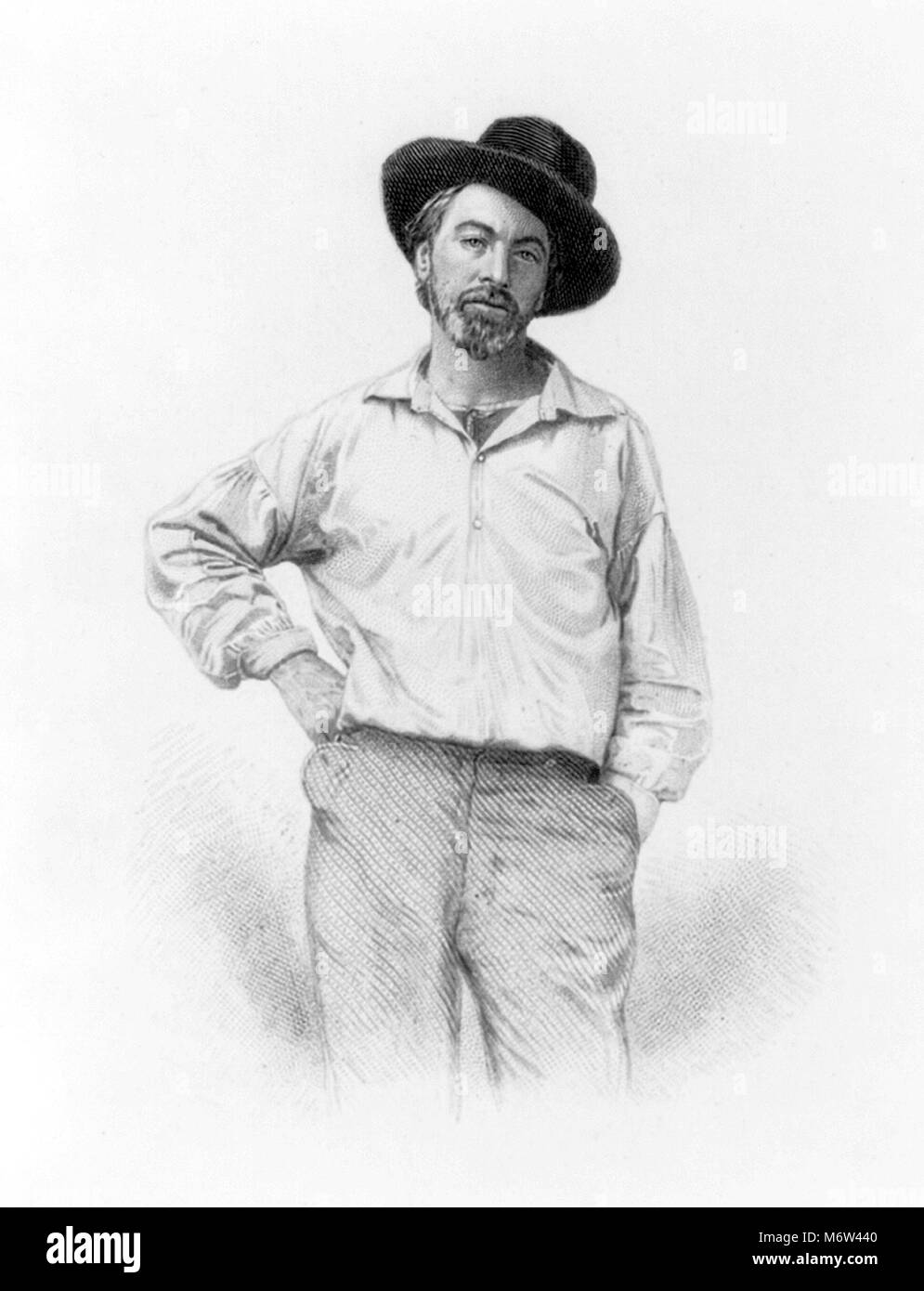 Walt Whitman (1819-1892), Gravur der amerikanischen Dichterin als junger Mann von Samuel Hollyer, 1854 Stockfoto