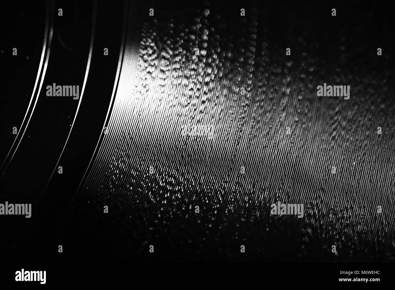 Extreme von Schallplatte schwarze Fläche schließen, Nuten und Textur kopieren Raum Stockfoto