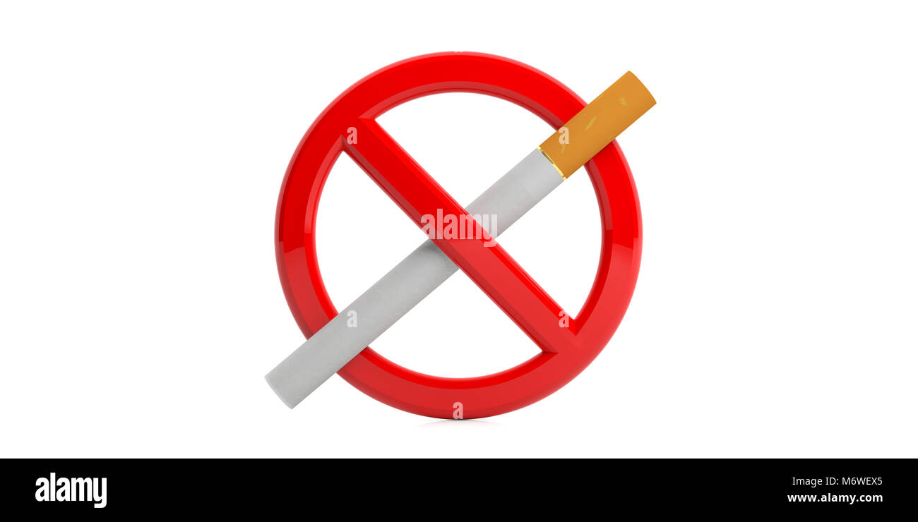 No smoking sign mit einer Zigarette auf weißem Hintergrund. 3D-Darstellung Stockfoto